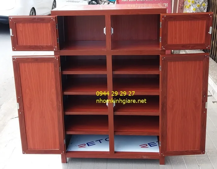 Tủ giầy dép nhôm 2 Tủ giầy dép nhôm vân gỗ đẹp