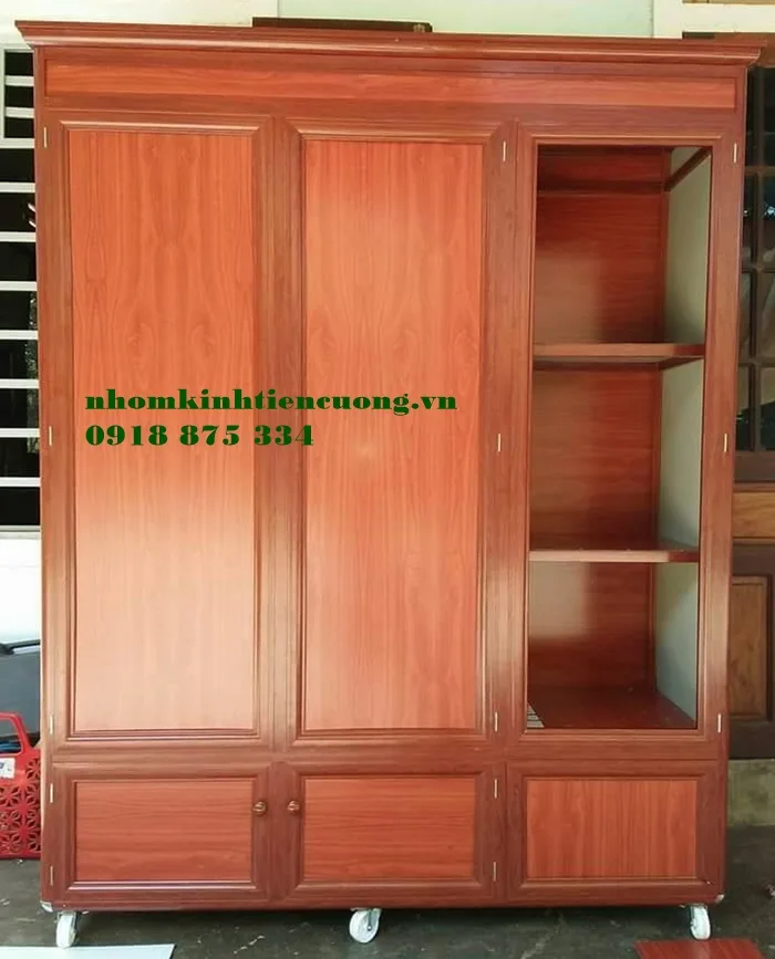 Tủ Áo Nhôm Kính Vân Gỗ 1 Tủ Áo Nhôm Kính Vân Gỗ