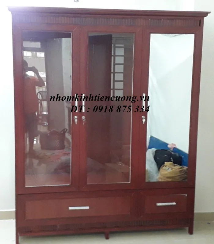 Tủ nhôm quần áo 3 Tủ quấn áo nhôm kính